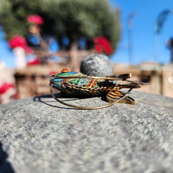 Vtg Old Chinese Export Fish Figurine Sterling Silver Gilt Cloisonne Articulated - Picture 9 of 16